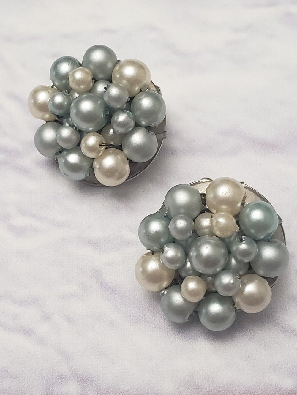Vintage HONG KONG Bead Cluster Clip On Earrings